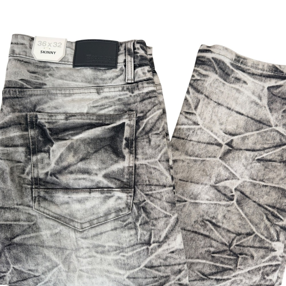 Southpole Skinny Jeans Mens 36x32 Grey Acid Wash Crinkle Stretch Denim Pants